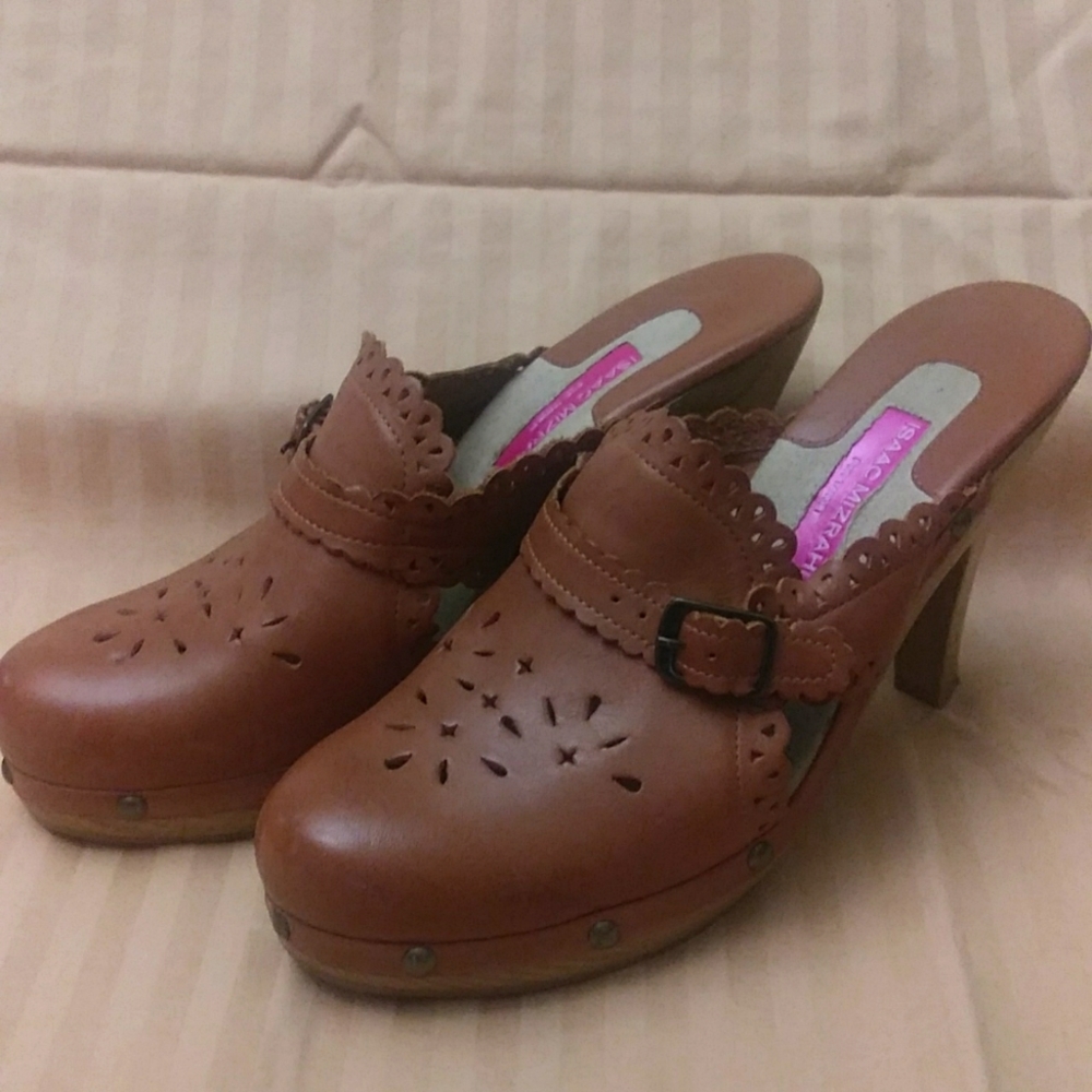 Isaac Mizrahi Leather High Heel Mules